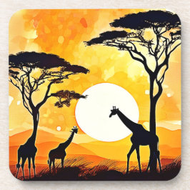 アフリカのサバンナのサンセットキリンのシーン コースター