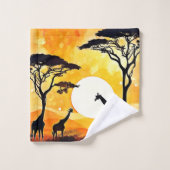 アフリカのサバンナのサンセットキリンのシーン バスタオルセット (ウォッシュタオル)