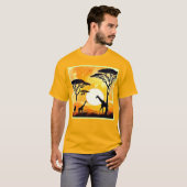 アフリカのサバンナのサンセットキリンのシーン Tシャツ (正面フル)