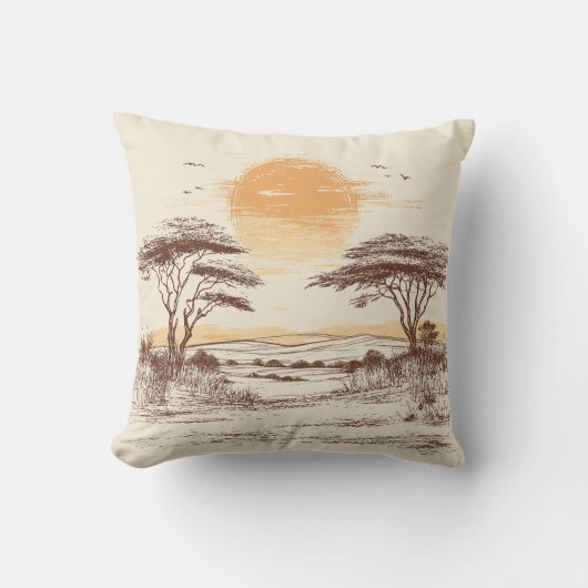 アフリカのサバンナのサンセットピロー クッション (正面)