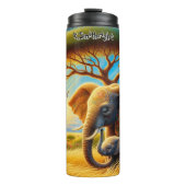 アフリカのサバンナのベビー象と母 タンブラー (正面)