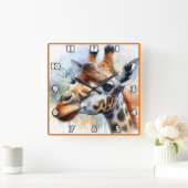 アフリカのサバンナを歩くキリン スクエア壁時計 (ホーム)