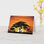 アフリカのサバンナサンセットに生息する野生動物 カード (黄色い花)