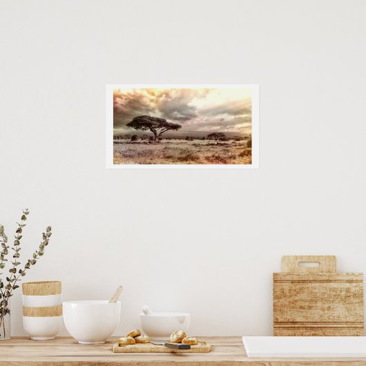 アフリカのサバンナポストの白黒アカシア ポスター (キッチン)