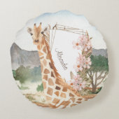 アフリカのサバンナ・キッズの水彩画 ラウンドクッション (裏面)