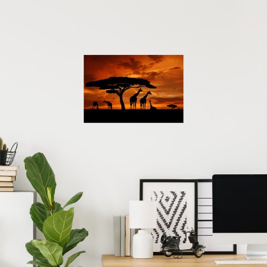 アフリカのサファリで夕暮れ ポスター (ホームオフィス)