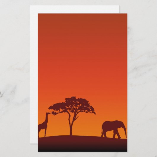 アフリカのサファリのシルエット-文房具レターヘッド 便箋 (正面/裏面)