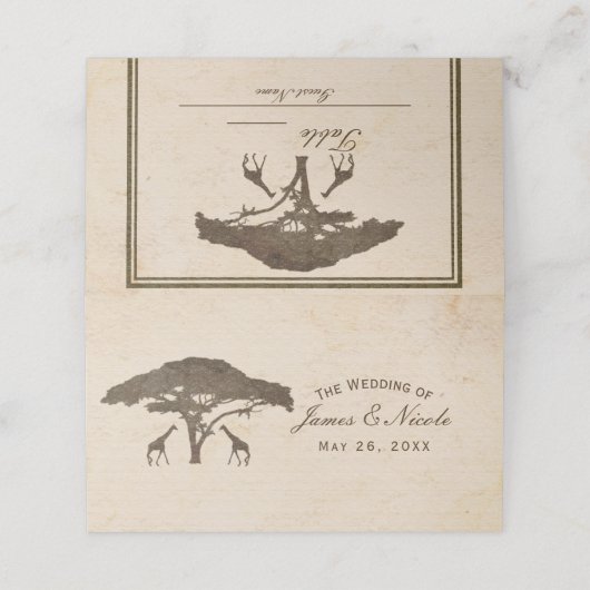 アフリカのサファリのジャフラフとツリー結婚の座席 プレイスカード (外部開封)