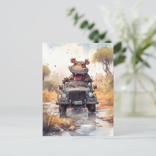 アフリカのサファリのヒッポポストカード ポストカード (スタンド正面)