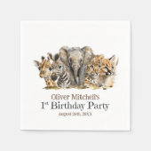 アフリカのサファリの動物の最初の誕生日パーティー スタンダードカクテルナプキン (正面)