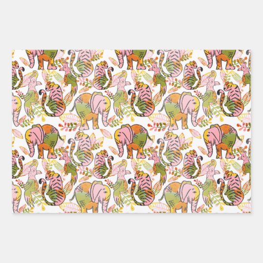 アフリカのサファリの動物トゥイーン10代のボホ誕生日 ラッピングペーパーシート (正面)