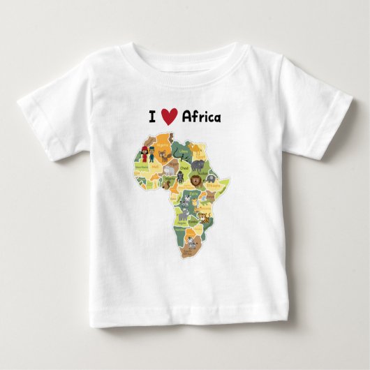 アフリカのサファリの地図- Iのハートアフリカ-ワイシャツ ベビーTシャツ (正面)
