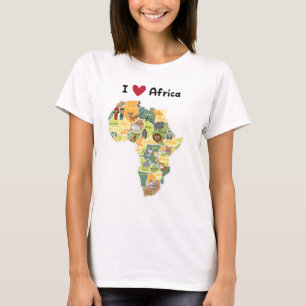 アフリカのサファリの地図- Iのハートアフリカ-ワイシャツ Tシャツ