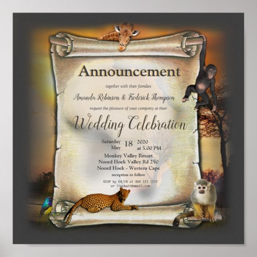 アフリカのサファリの夕日のお知らせ ポスター (正面)