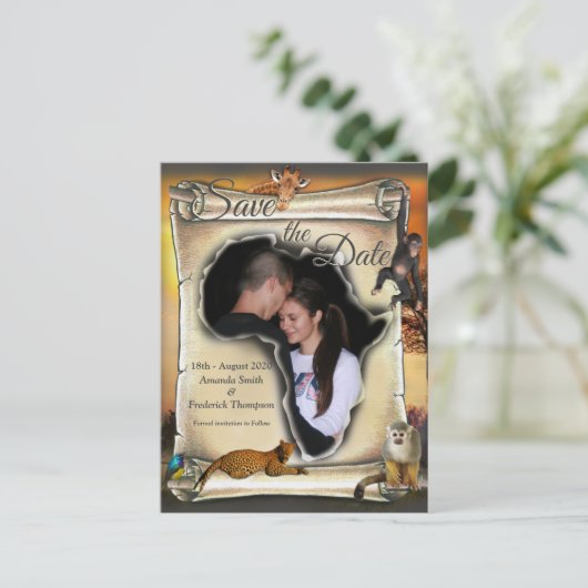 アフリカのサファリの夕日を保存 案内ポストカード (スタンド正面)