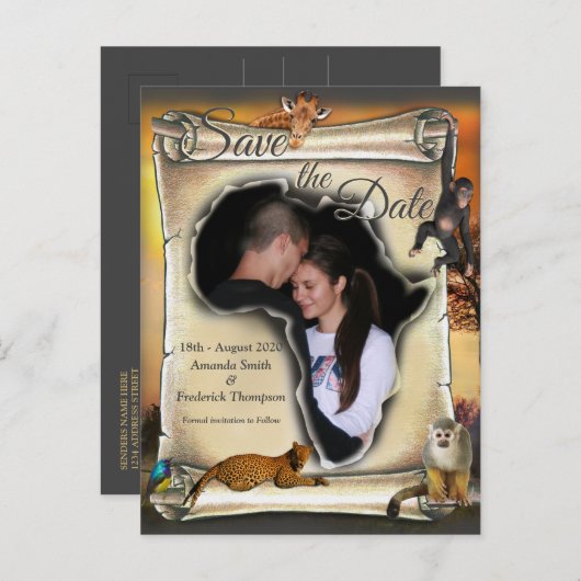 アフリカのサファリの夕日を保存 案内ポストカード (正面/裏面)