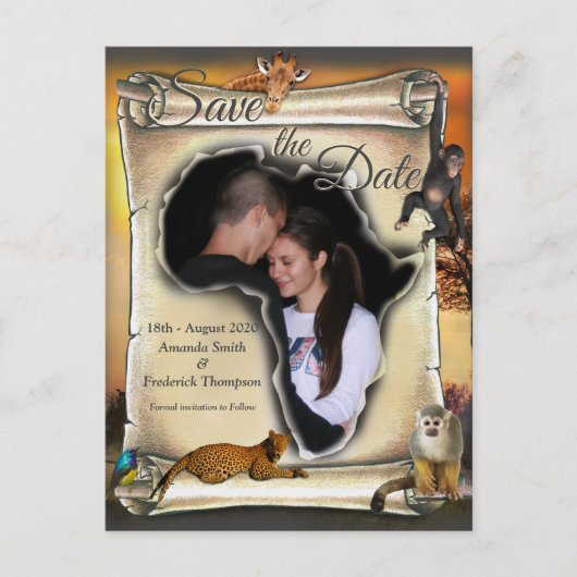 アフリカのサファリの夕日を保存 案内ポストカード (正面)