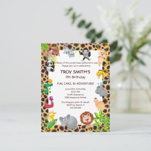アフリカのサファリの子供の誕生日のパーティの招待状 招待状 (スタンド正面)
