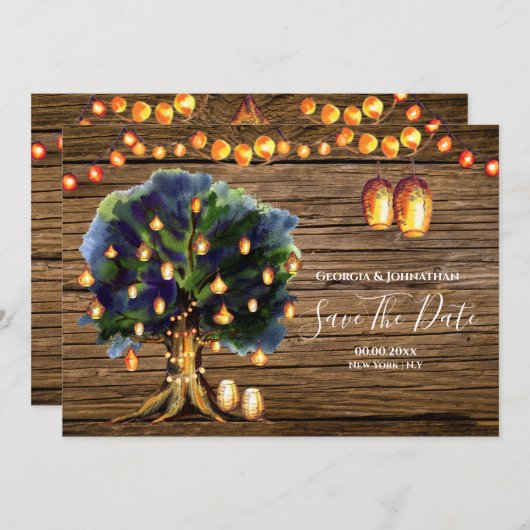 アフリカのサファリの弦が木の国を照らす セーブザデート (正面/裏面)