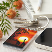 アフリカのサファリの日没のキリンのシルエット キーホルダー (正面右)