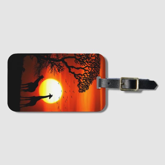 アフリカのサファリの日没のキリンのシルエット ラゲッジタグ (正面横)