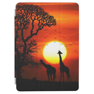 アフリカのサファリの日没のキリンのシルエット iPad AIR カバー