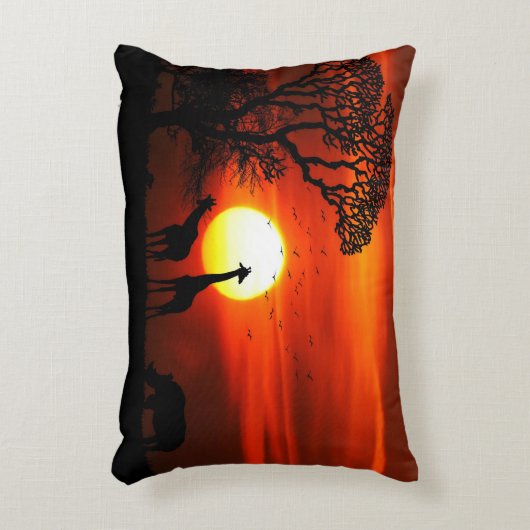 アフリカのサファリの日没動物のシルエット アクセントクッション (正面(垂直))