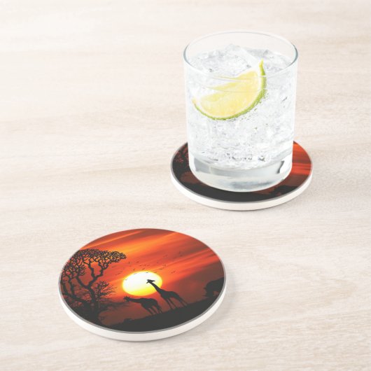アフリカのサファリの日没動物のシルエット コースター (側面)