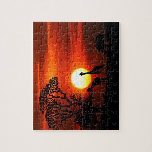 アフリカのサファリの日没動物のシルエット ジグソーパズル (縦)