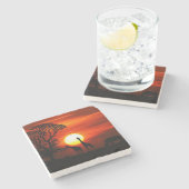 アフリカのサファリの日没動物のシルエット ストーンコースター (横)