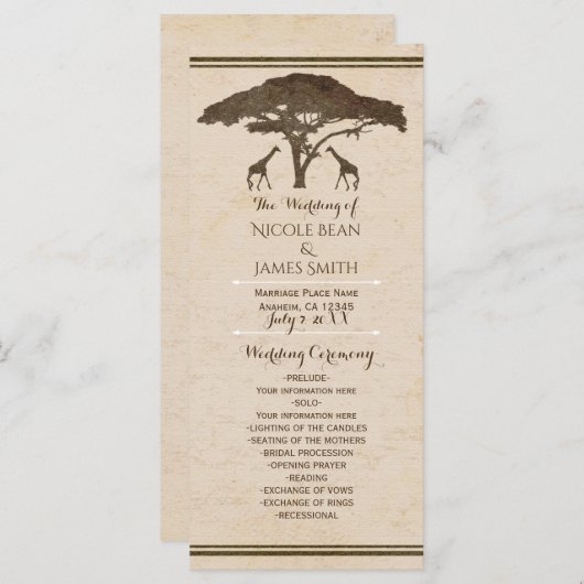 アフリカのサファリジャフェヴィンテージウェディングプログラム プログラム (正面/裏面)