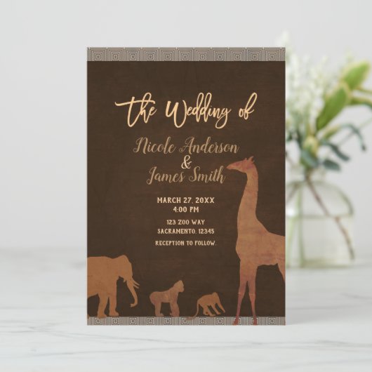 アフリカのサファリジャングル動物園のビンテージウェディング 招待状 (スタンド正面)