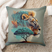 アフリカのサファリライオンの頭 クッション (ブランケット)