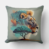 アフリカのサファリライオンの頭 クッション (正面)
