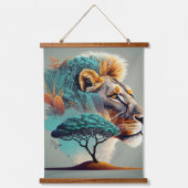 アフリカのサファリライオンの頭 吊り下げ型タペストリー (正面)