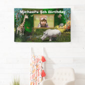 アフリカのサファリ動物の森林動物園の誕生日写真 横断幕 (インサイチュ)