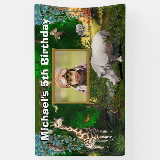 アフリカのサファリ動物の森林動物園の誕生日写真 横断幕 (縦)