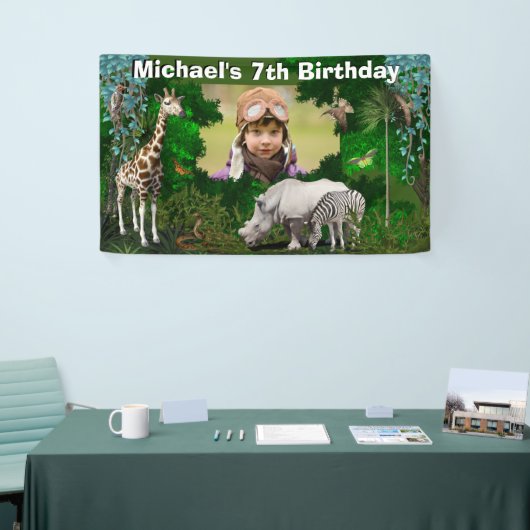 アフリカのサファリ動物の森林地帯の写真の誕生日 横断幕 (トレードショー)
