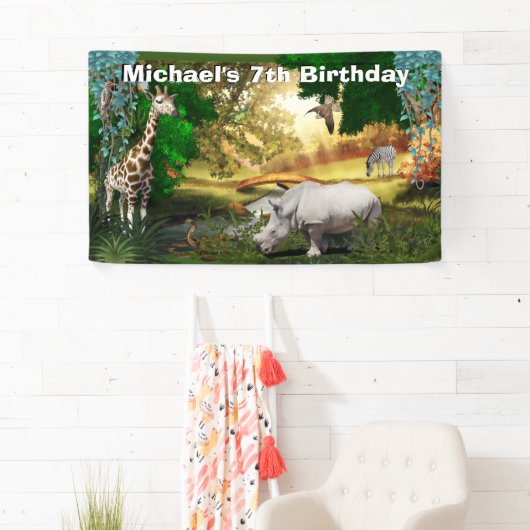 アフリカのサファリ動物林地動物園の誕生日 横断幕 (インサイチュ)