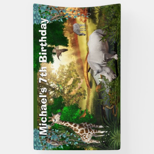 アフリカのサファリ動物林地動物園の誕生日 横断幕 (縦)