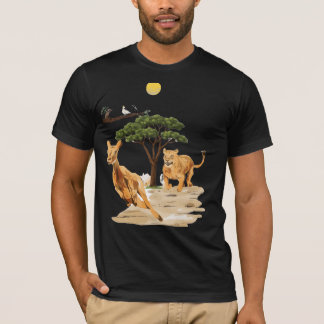 アフリカのサファリ野生生物ライオンシカ自然のデザイン Tシャツ