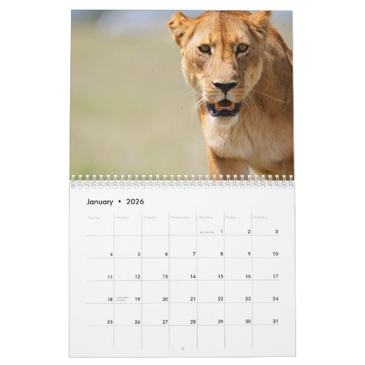 アフリカのサファリ カレンダー (1月 2026)