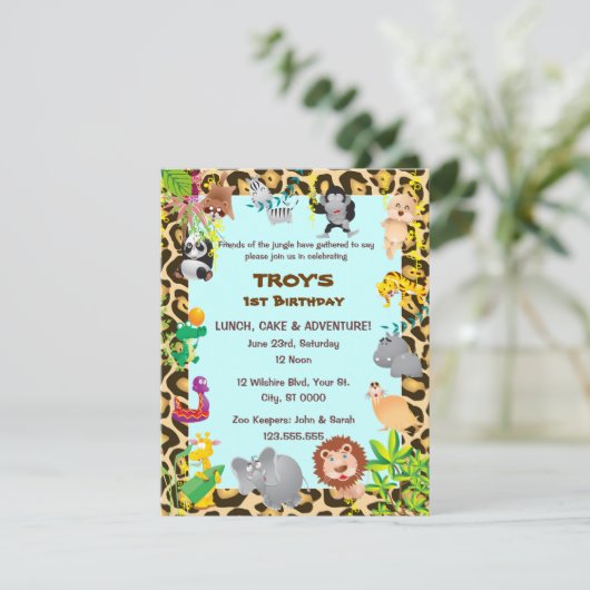 アフリカのサファリ-最初誕生日のパーティの招待状 招待状 (スタンド正面)