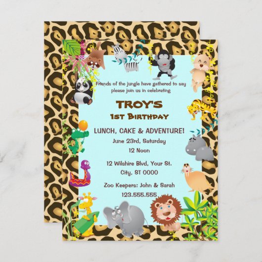 アフリカのサファリ-最初誕生日のパーティの招待状 招待状 (正面/裏面)