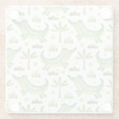 アフリカのサファリ:水の色のワニとヤシの木 ガラスコースター (裏面)