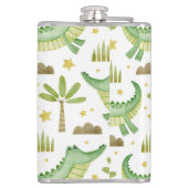 アフリカのサファリ:水の色のワニとヤシの木 フラスク (裏面)