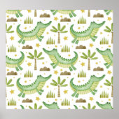 アフリカのサファリ：水の色のワニとヤシの木 ポスター (正面)