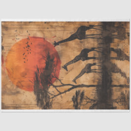 アフリカのサンセットキリンのデコパージュ 薄葉紙