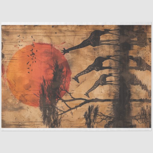 アフリカのサンセットキリンのデコパージュ 薄葉紙 (正面)