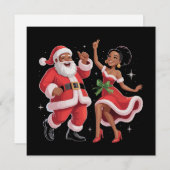 アフリカのサンタとクロースが踊るアメリカのクリスマス シーズンカード (正面/裏面)